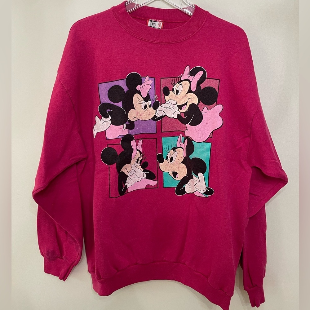 Vintage 90s Disney Minnie Mouse Crewneck Sweatshirt OS Pink Graphic Made In USA